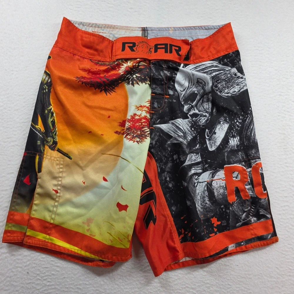 Roar MMA Fight Shorts Mens Size S 30-31 Orange Samurai Graphic Combat Training‎